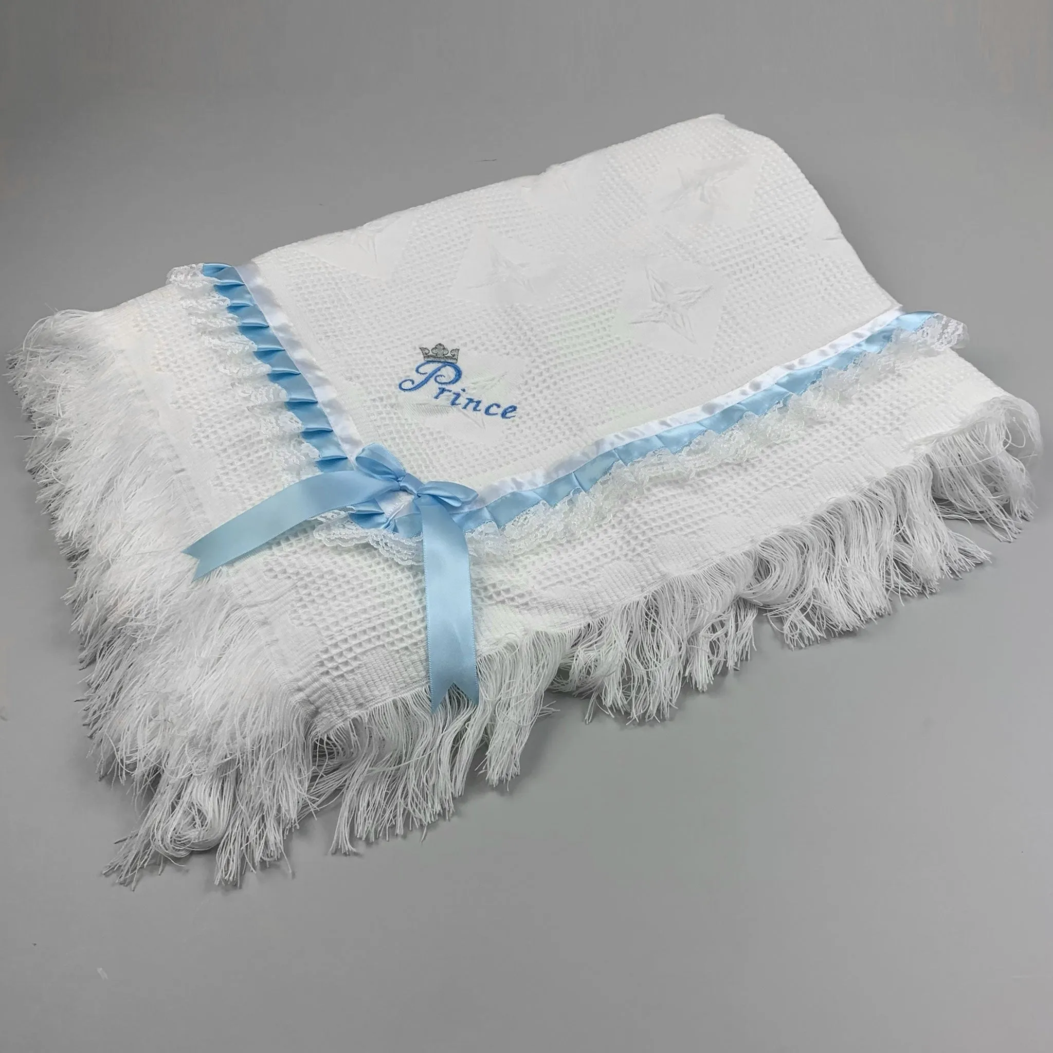 Personalised Shawl - Baby Boy's Prince White Luxury Shawl - Ideal for Christening