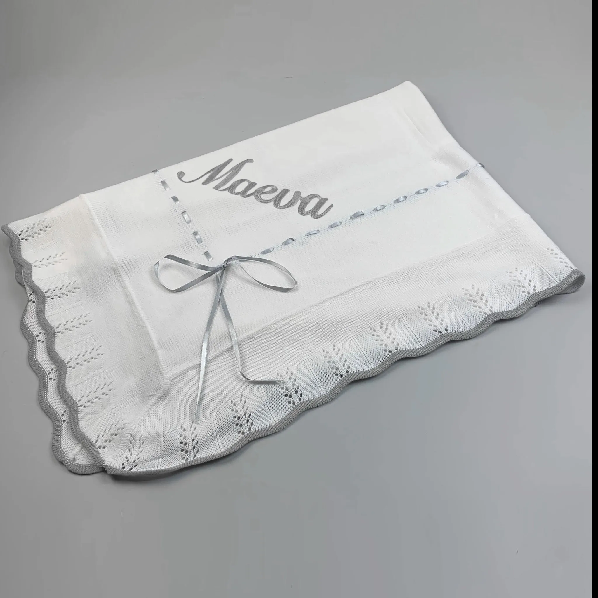 Personalised Shawl / Blanket - White & Grey - Unisex