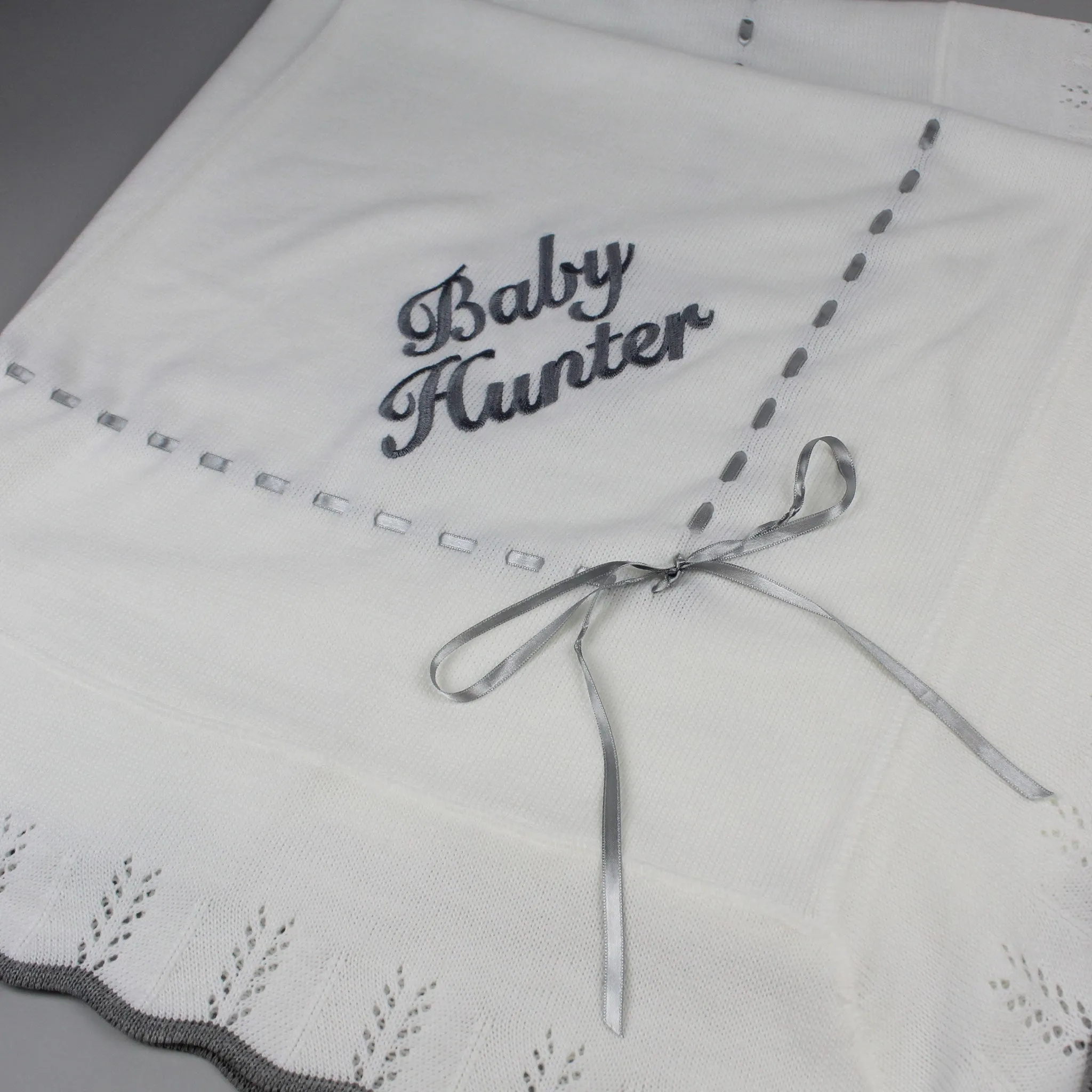 Personalised Shawl / Blanket - White & Grey - Unisex