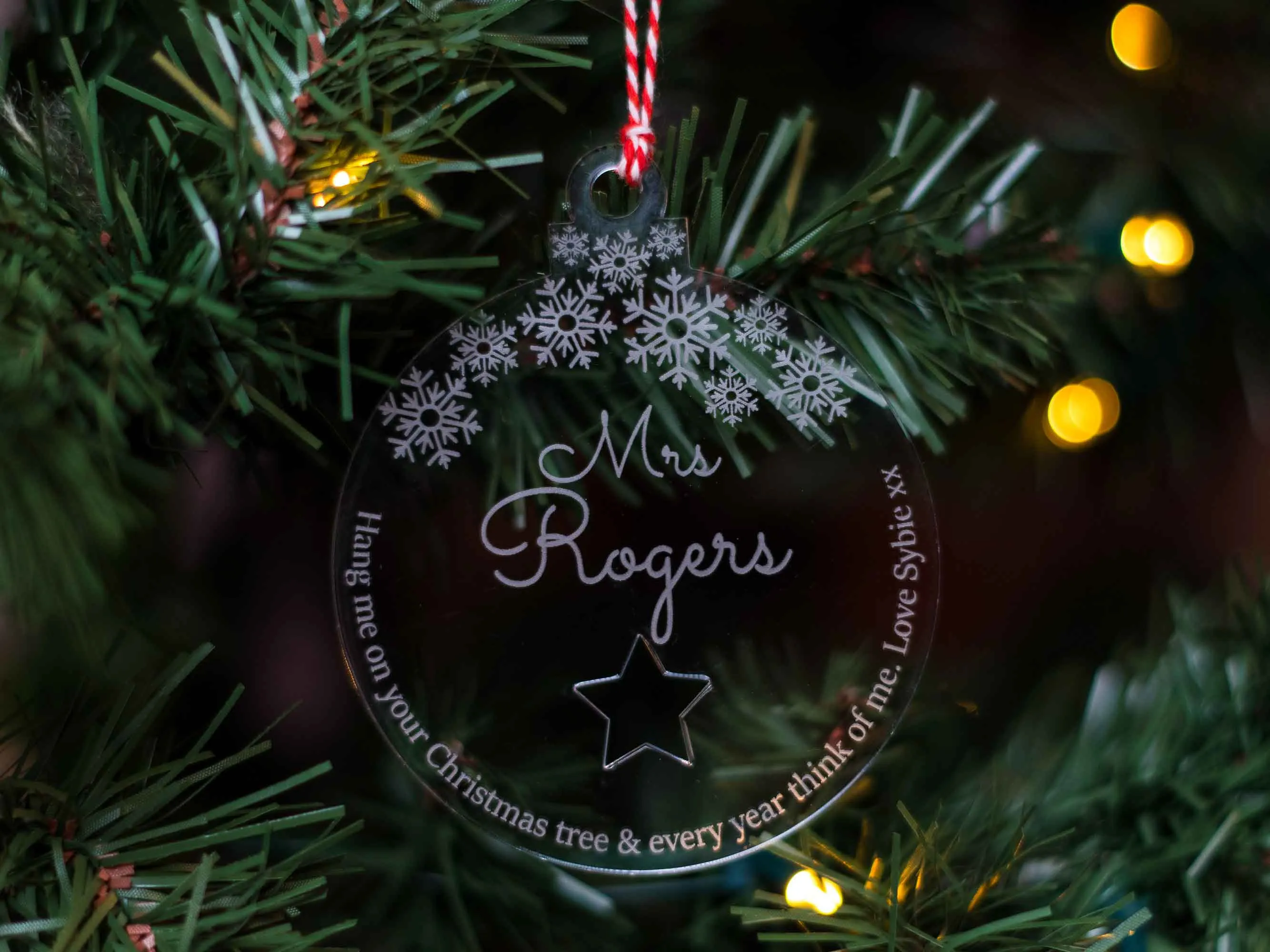Personalised Thank you Teacher Christmas Bauble - Teacher Gift - Acrylic Snowflake & Star