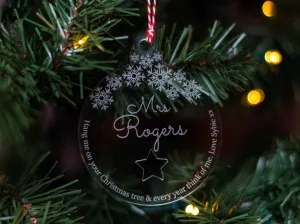 Personalised Thank you Teacher Christmas Bauble - Teacher Gift - Acrylic Snowflake & Star
