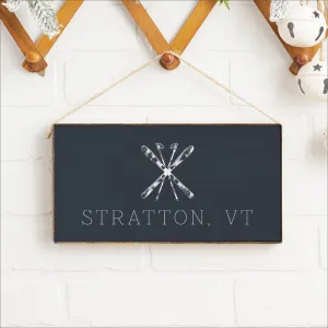 Personalized Navy Blue Ski Twine Hanging Sign