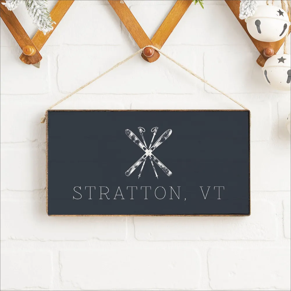 Personalized Navy Blue Ski Twine Hanging Sign