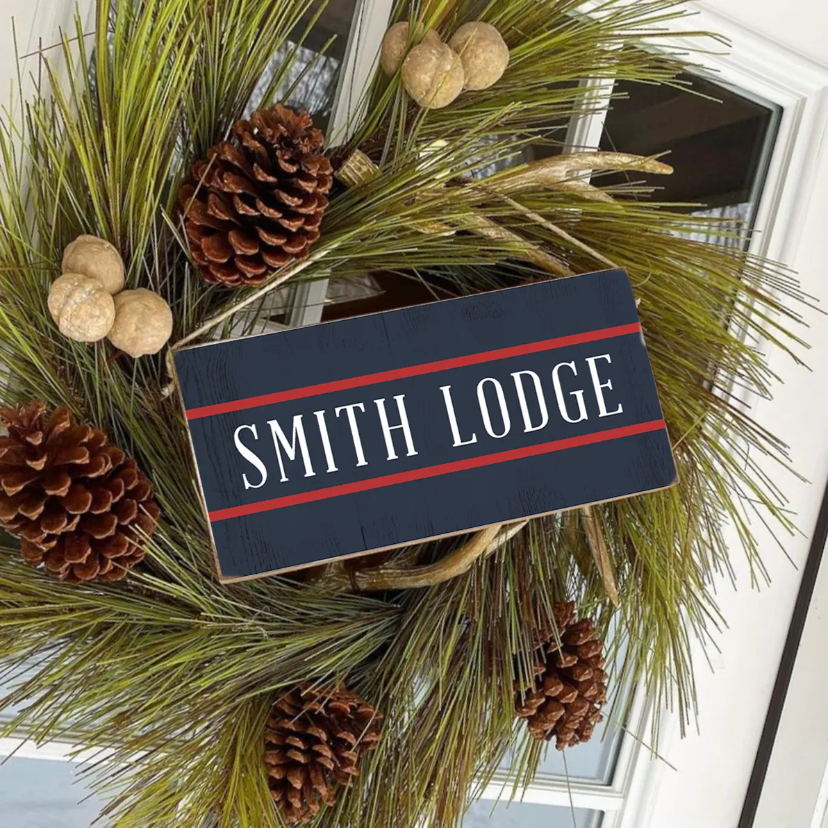 Personalized Navy/Red Twine Hanging Sign