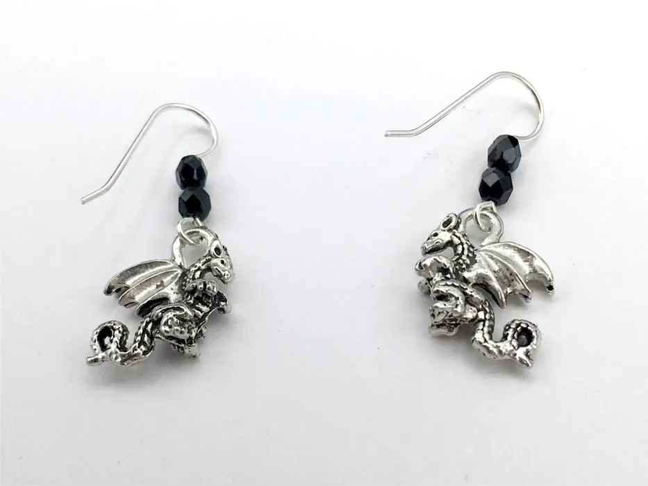 Pewter & sterling silver 3-D flying dragon dangle earrings-dragons- fantasy