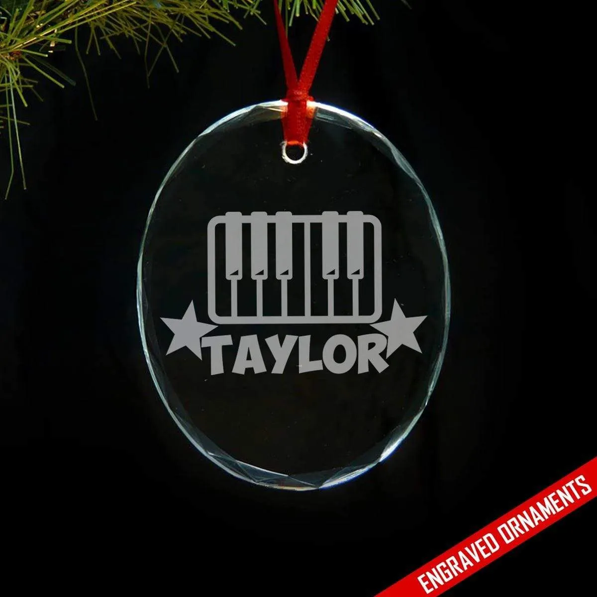Piano CUSTOM Engraved Glass Ornament