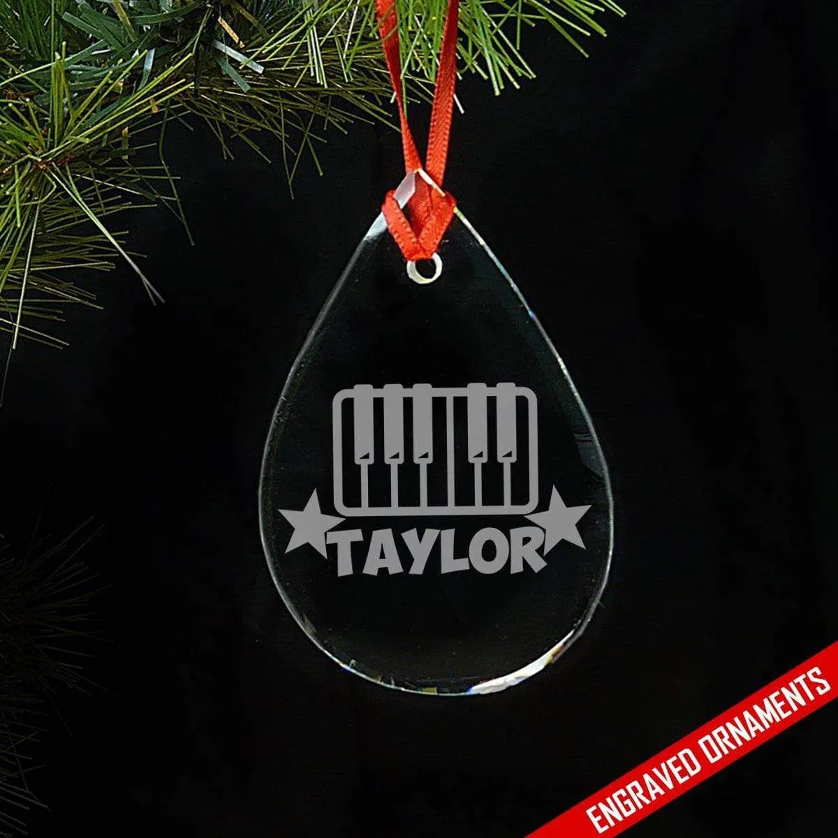 Piano CUSTOM Engraved Glass Ornament
