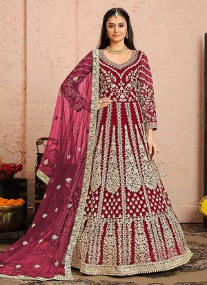 Pink and Gold Heavy Embroidered Kalidar Anarkali Suit
