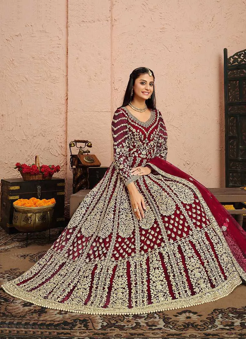 Pink and Gold Heavy Embroidered Kalidar Anarkali Suit