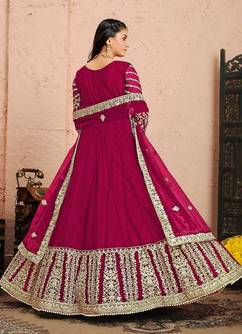 Pink and Gold Heavy Embroidered Kalidar Anarkali Suit