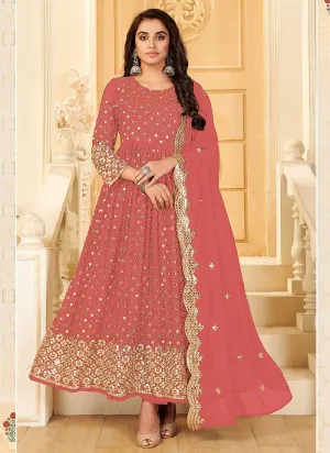 Pink And Gold Mirror Embroidered Kalidar Gown Style Anarkali