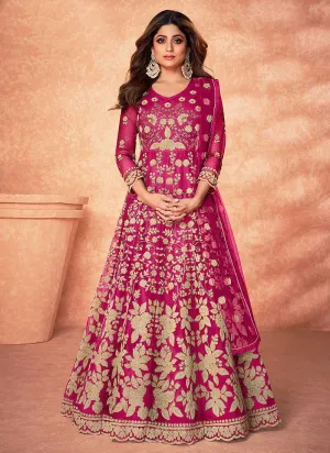 Pink Floral Embroidered Stylish Kalidar Anarkali