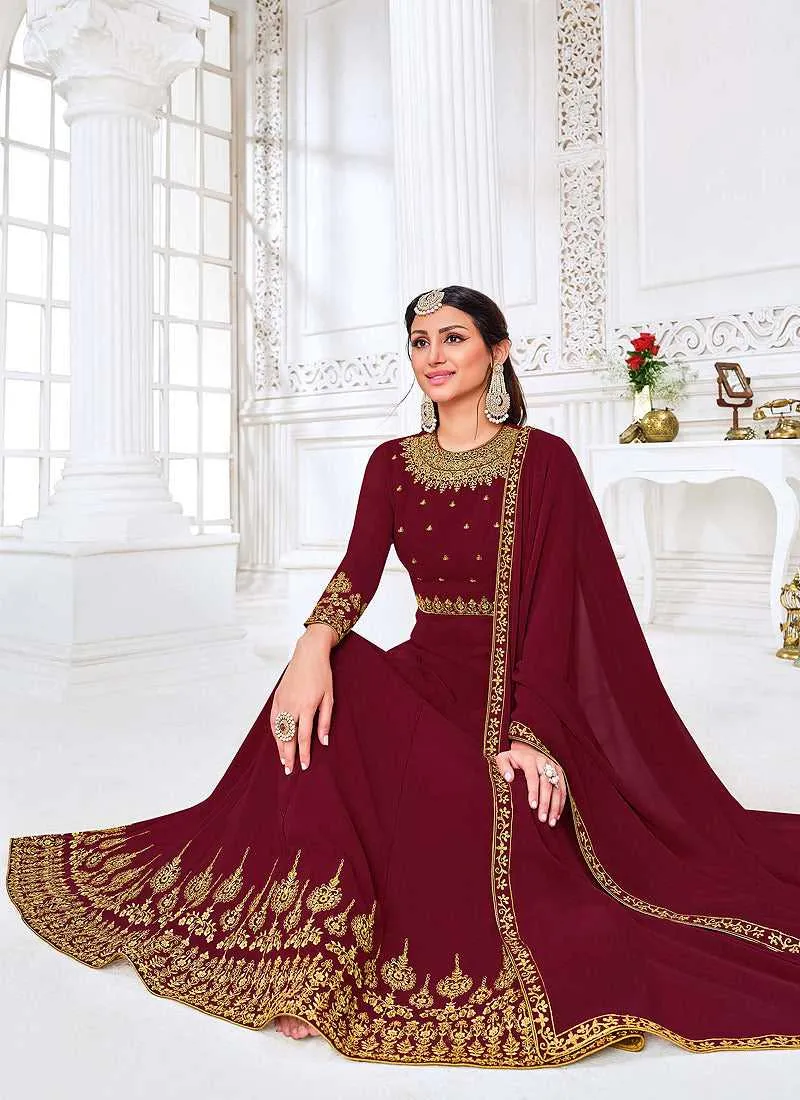 Pink Heavy Embroidered Kalidar Anarkali Suit