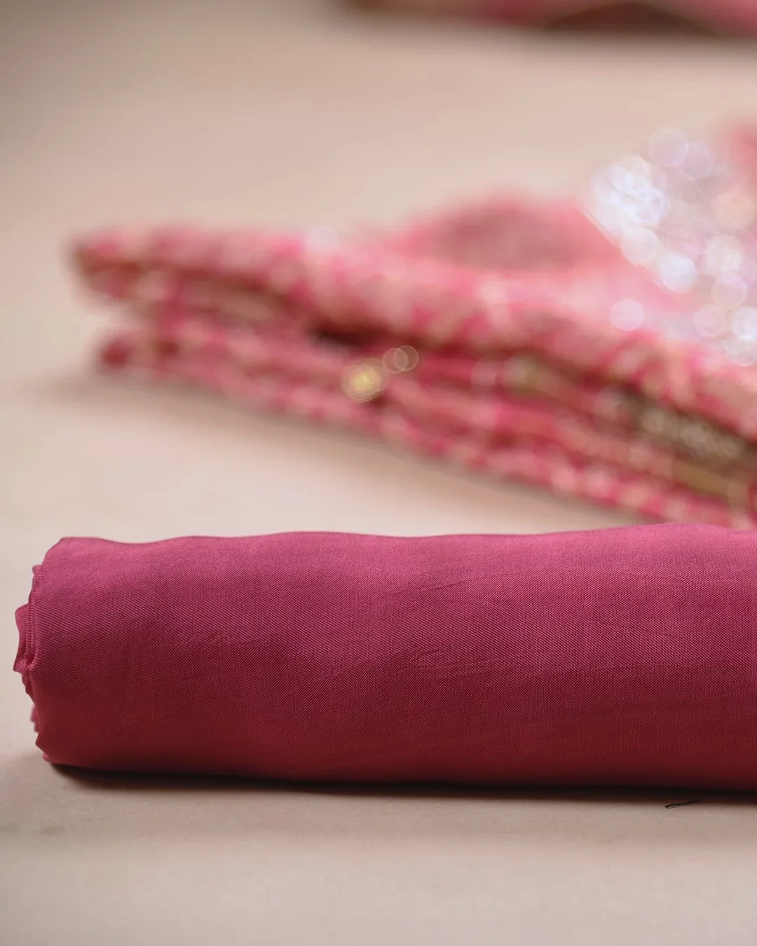 Pink Satin Silk Blend Printed With Embroidery Unstitched Suit Fabric Set With Satin Silk Blend Printed Dupatta