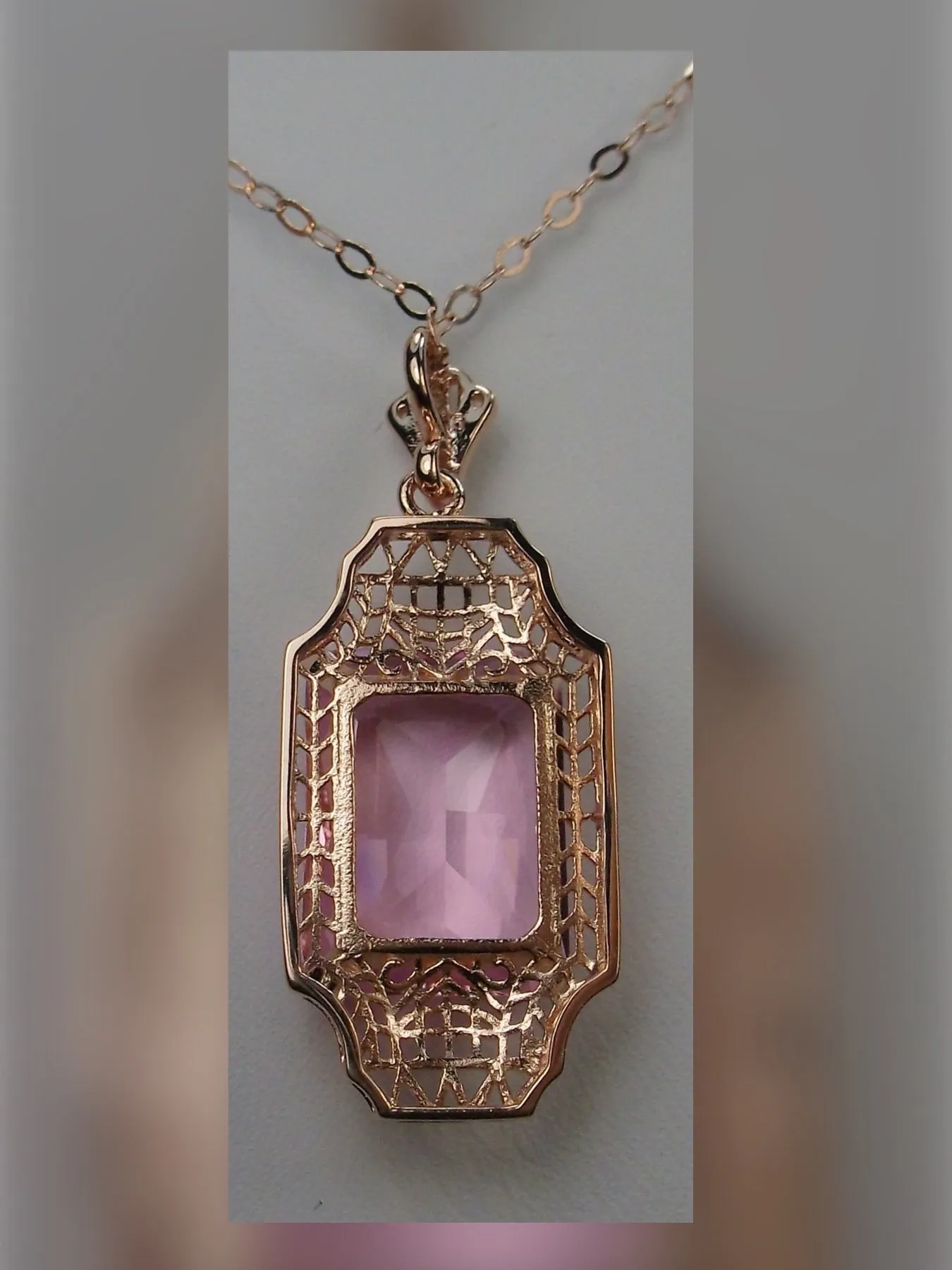 Pink Topaz Pendant, Rose Gold Overlay, 1930s Art Deco Jewelry #P13