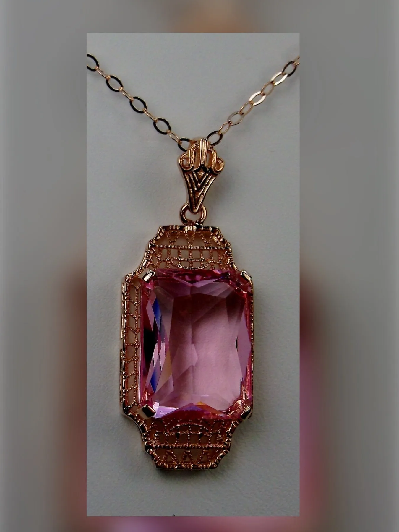Pink Topaz Pendant, Rose Gold Overlay, 1930s Art Deco Jewelry #P13