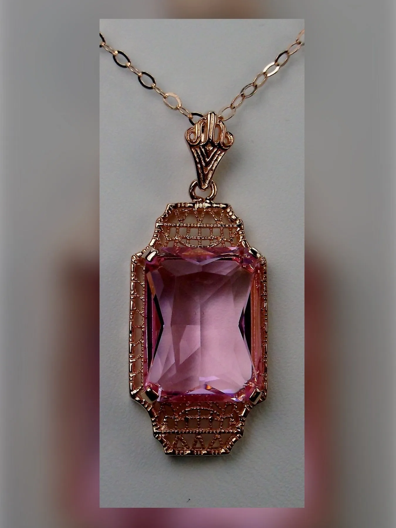 Pink Topaz Pendant, Rose Gold Overlay, 1930s Art Deco Jewelry #P13