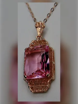Pink Topaz Pendant, Rose Gold Overlay, 1930s Art Deco Jewelry #P13
