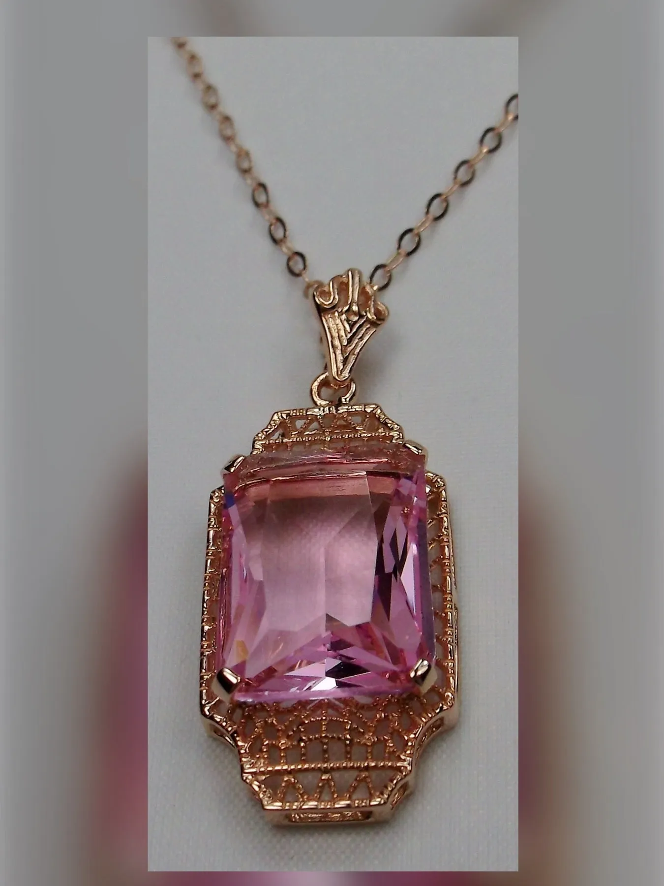 Pink Topaz Pendant, Rose Gold Overlay, 1930s Art Deco Jewelry #P13