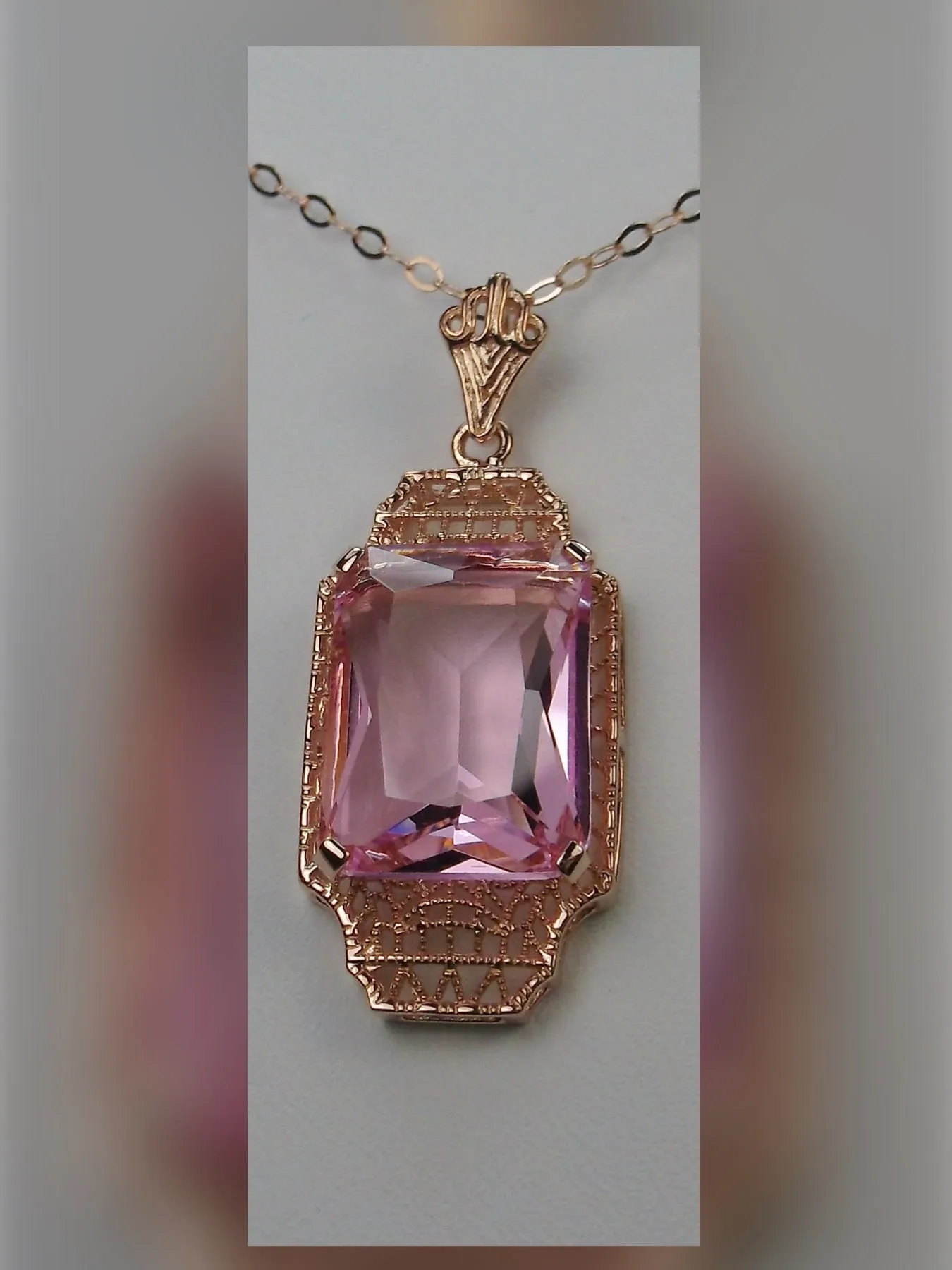 Pink Topaz Pendant, Rose Gold Overlay, 1930s Art Deco Jewelry #P13