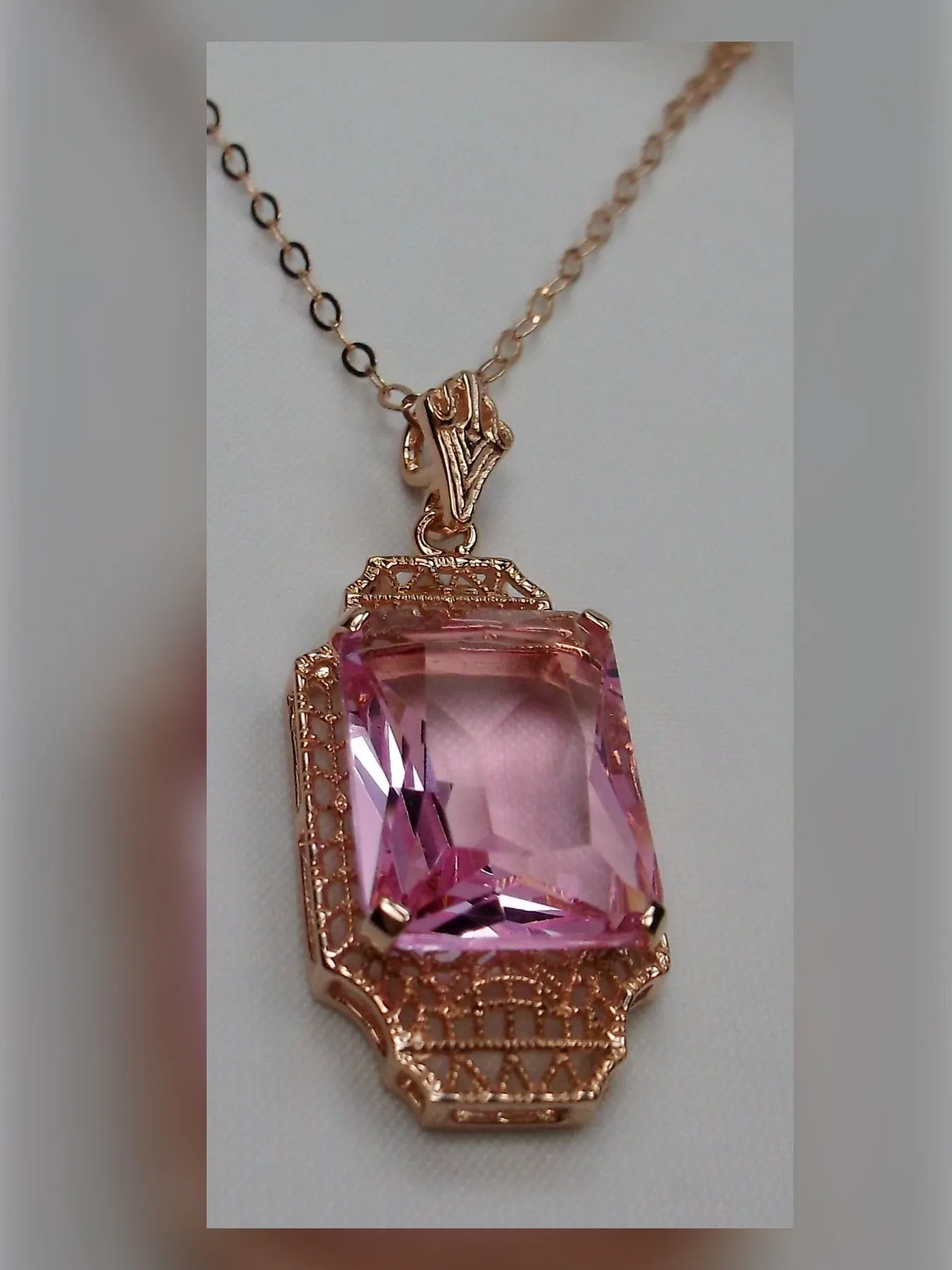 Pink Topaz Pendant, Rose Gold Overlay, 1930s Art Deco Jewelry #P13