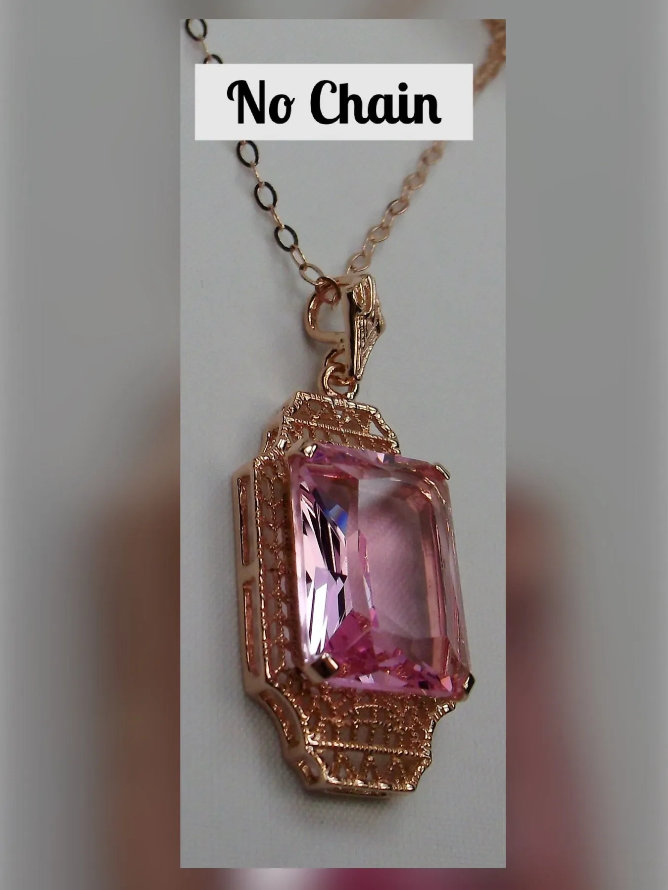 Pink Topaz Pendant, Rose Gold Overlay, 1930s Art Deco Jewelry #P13