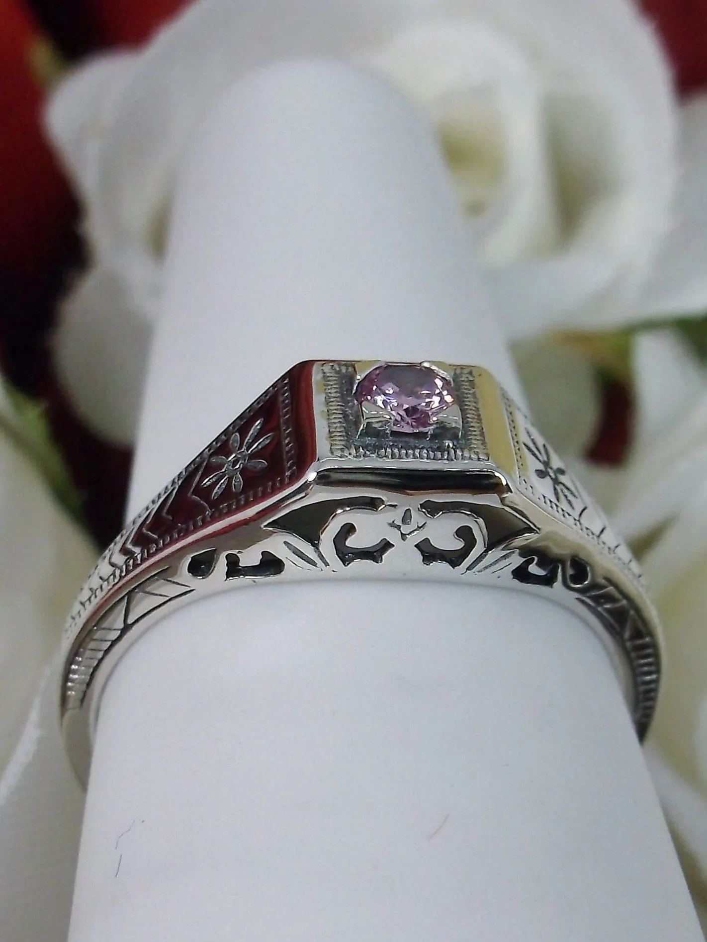 Pink Topaz Ring, Art Deco Jewelry #D155