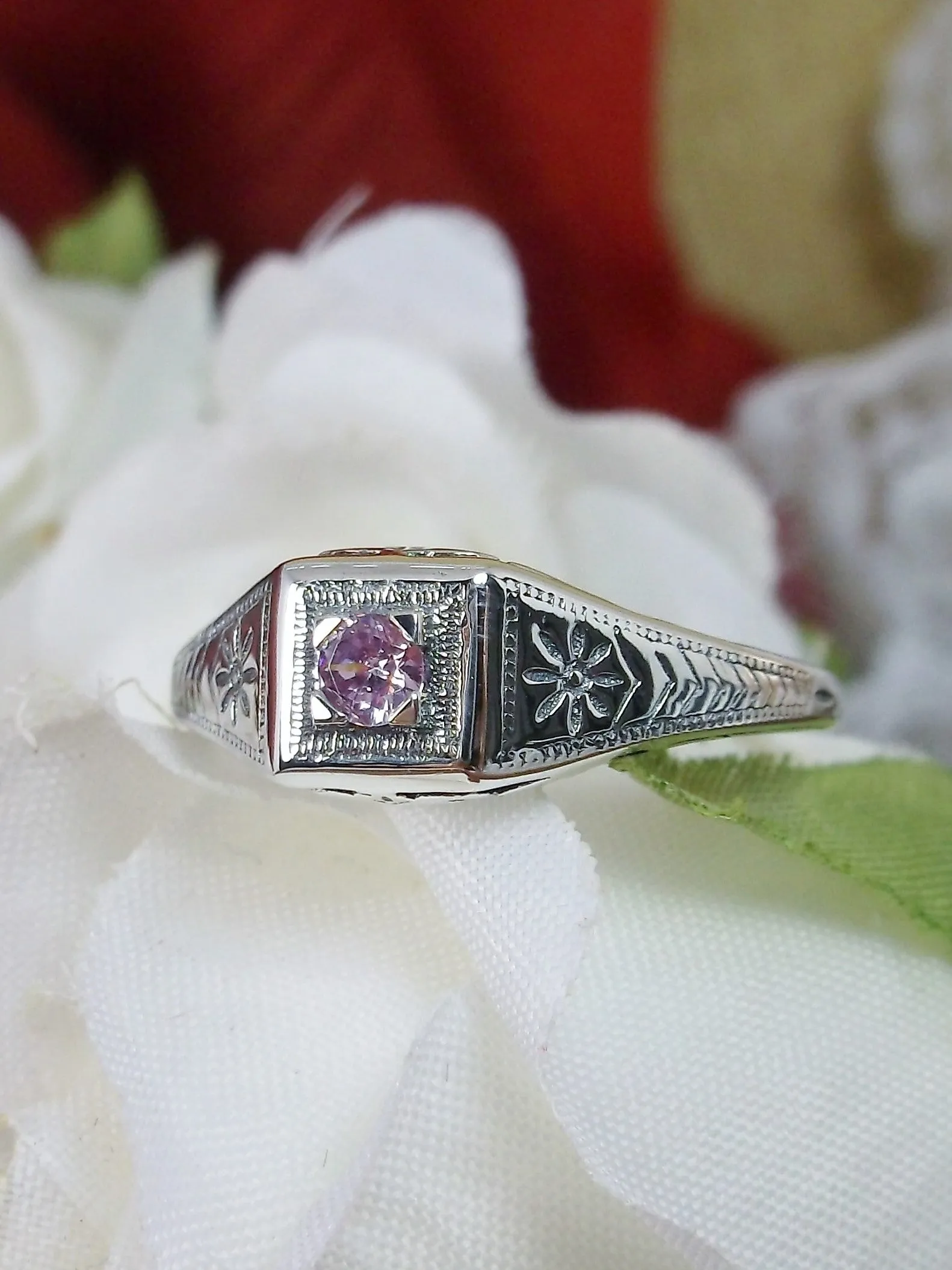 Pink Topaz Ring, Art Deco Jewelry #D155
