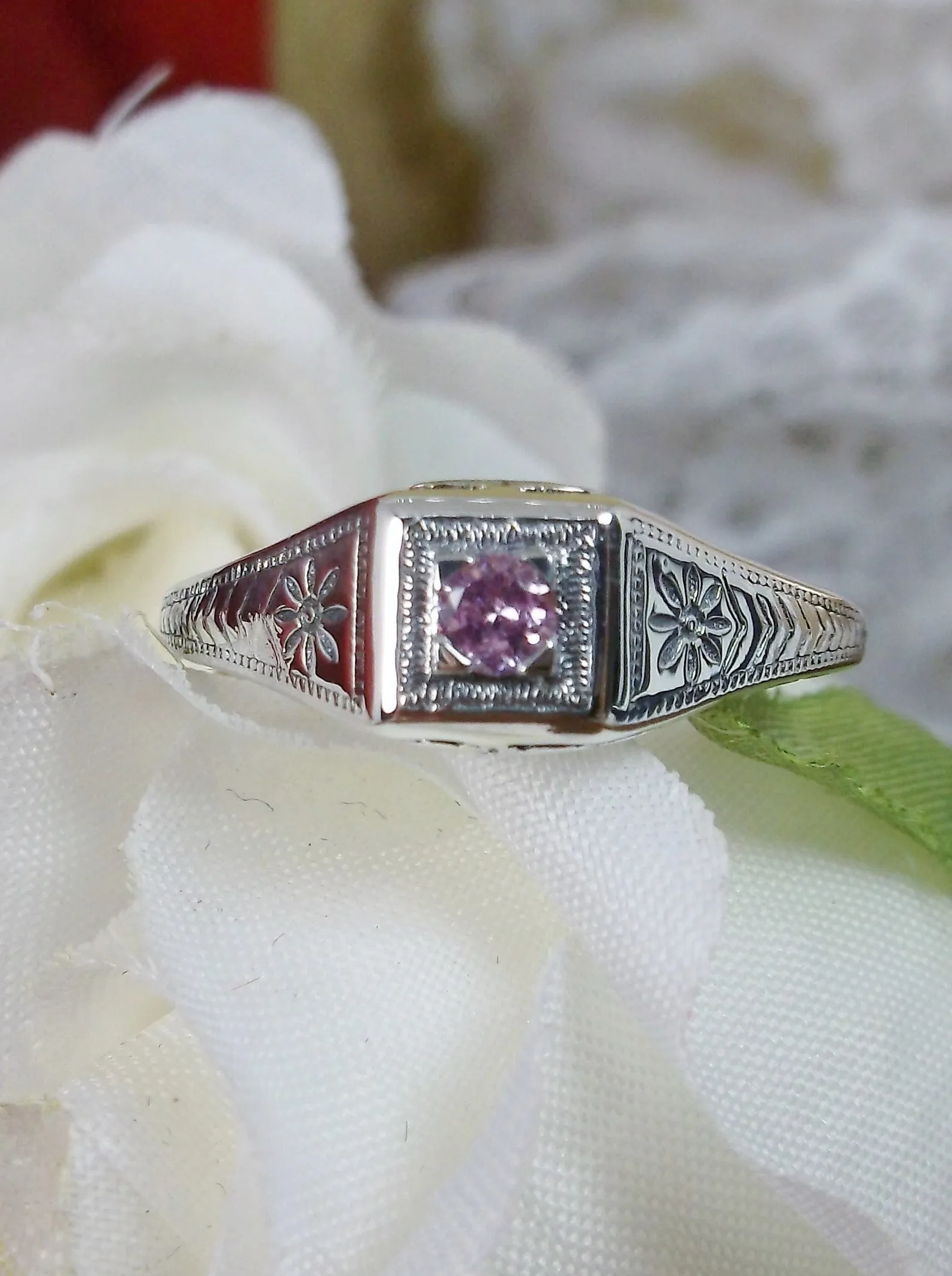 Pink Topaz Ring, Art Deco Jewelry #D155