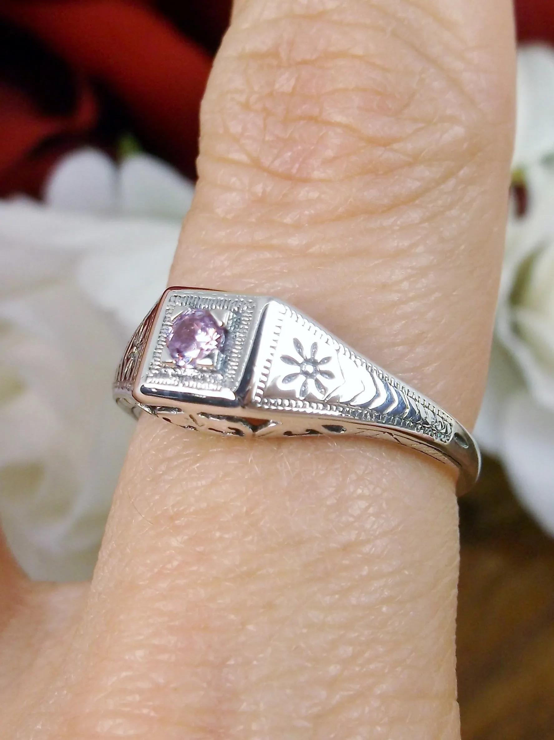 Pink Topaz Ring, Art Deco Jewelry #D155