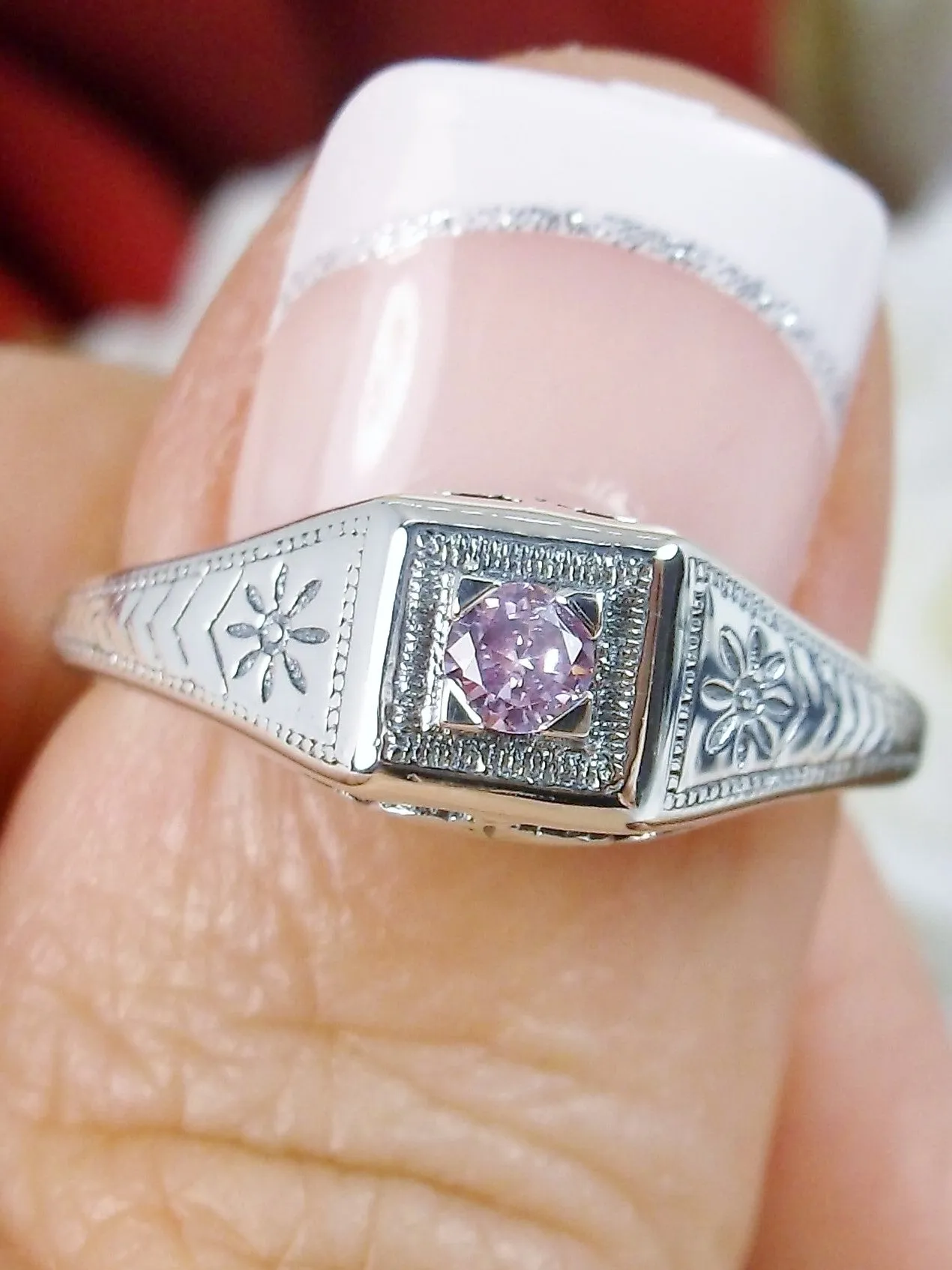 Pink Topaz Ring, Art Deco Jewelry #D155