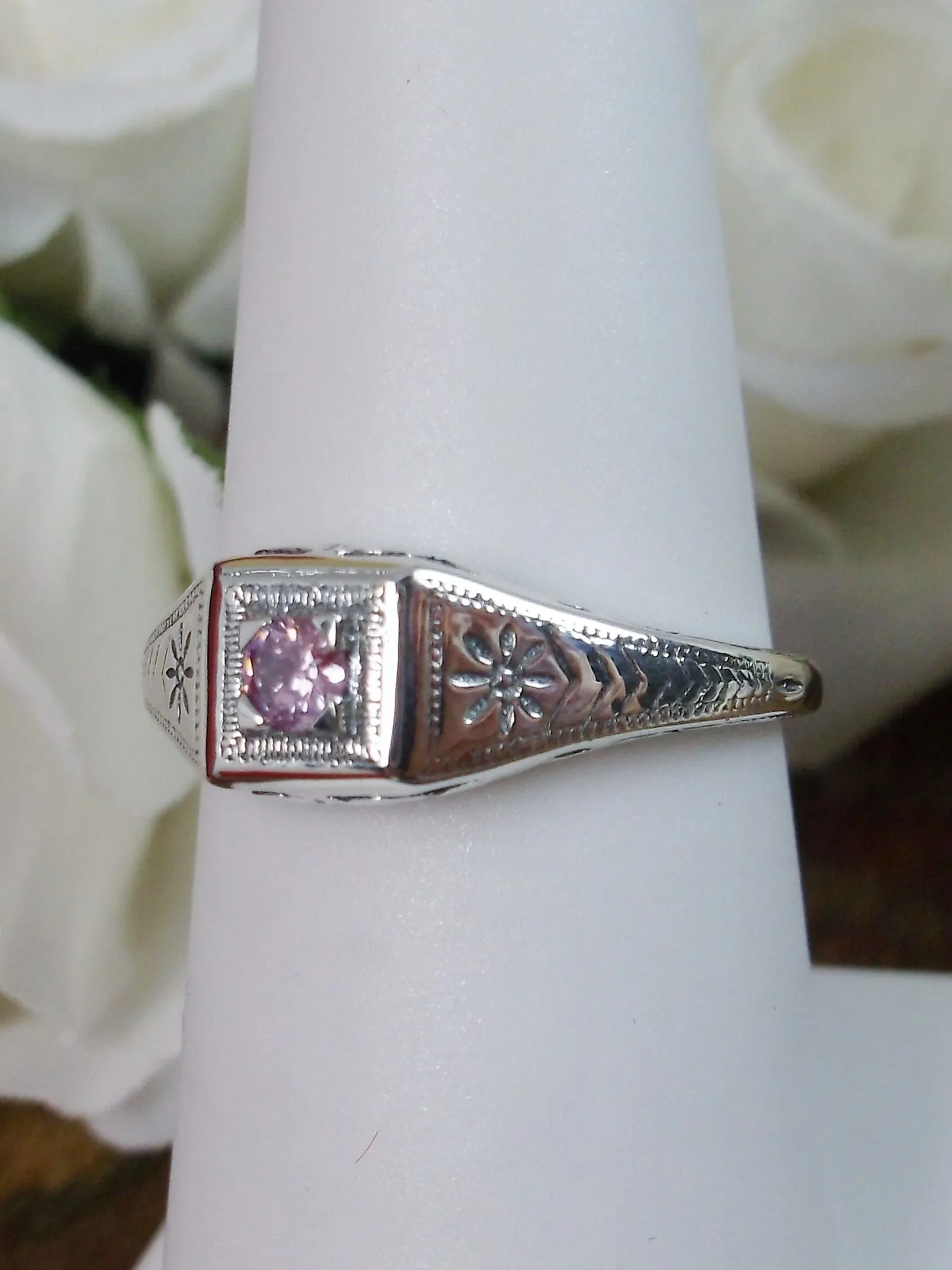 Pink Topaz Ring, Art Deco Jewelry #D155