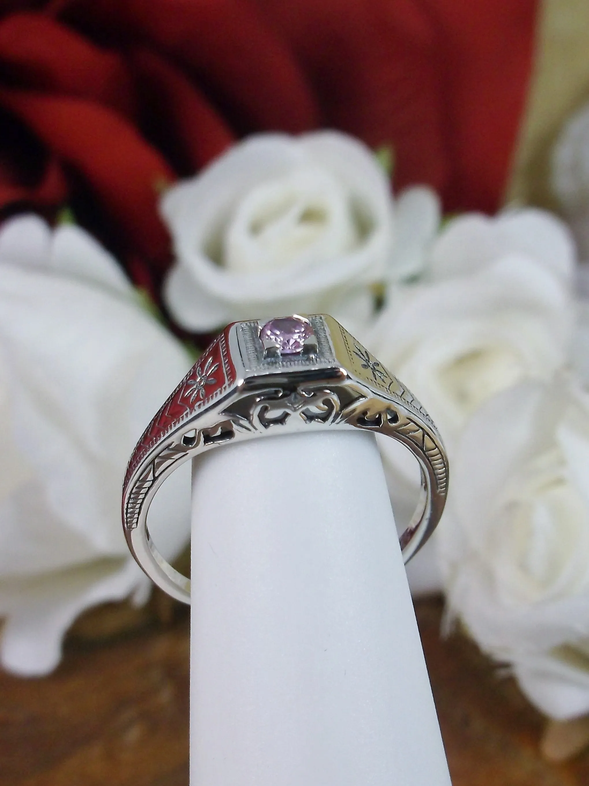 Pink Topaz Ring, Art Deco Jewelry #D155
