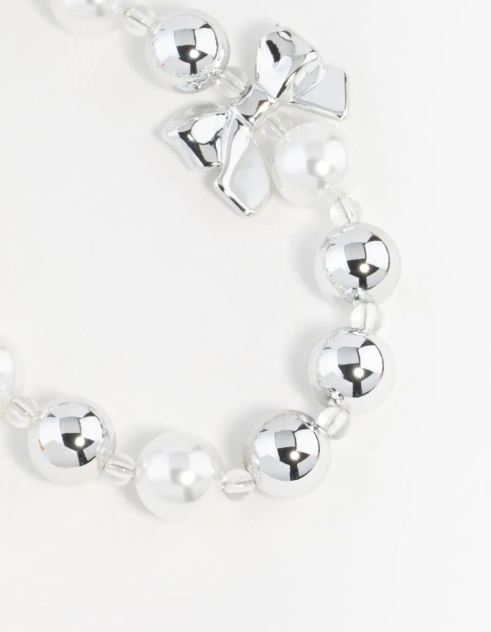 Plastic Bow & Pearl Heart Keychain