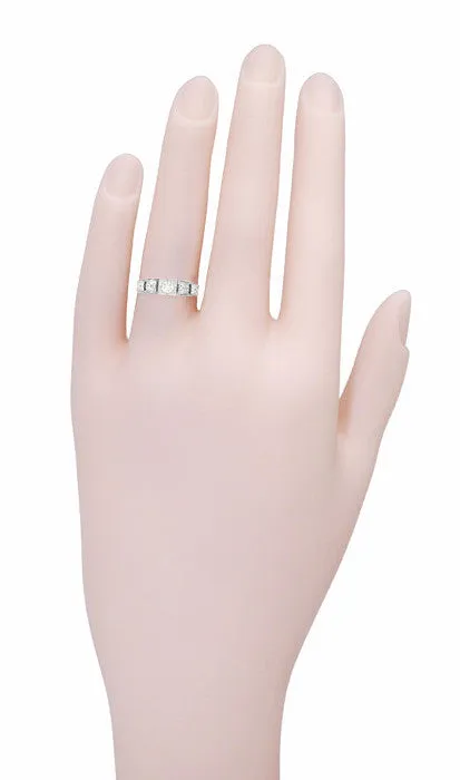Platinum Art Deco Square Top Carved Filigree Diamond Engagement Ring