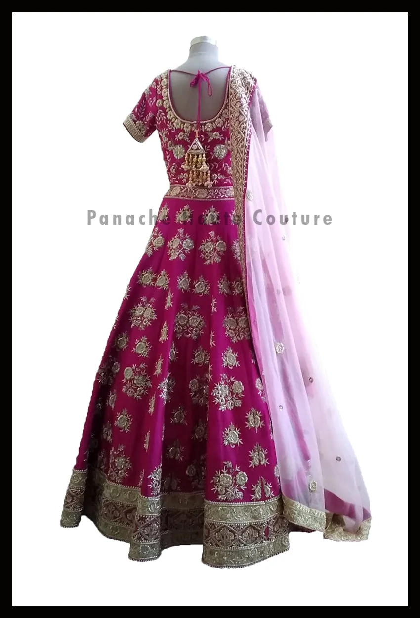 Pleasant Pink Partywear Raw Silk Lehenga Choli