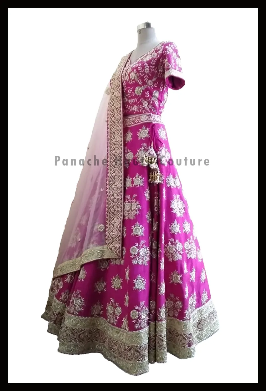 Pleasant Pink Partywear Raw Silk Lehenga Choli