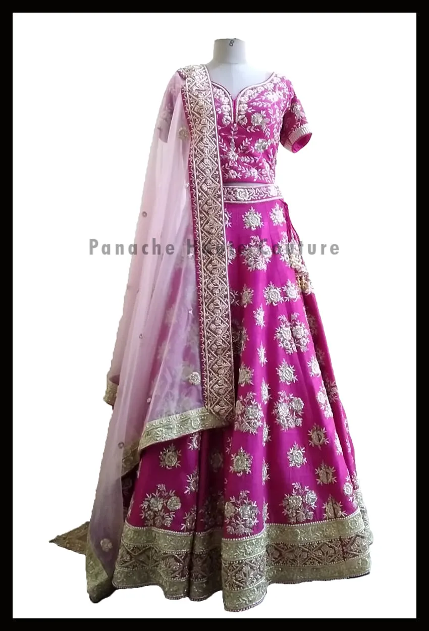 Pleasant Pink Partywear Raw Silk Lehenga Choli