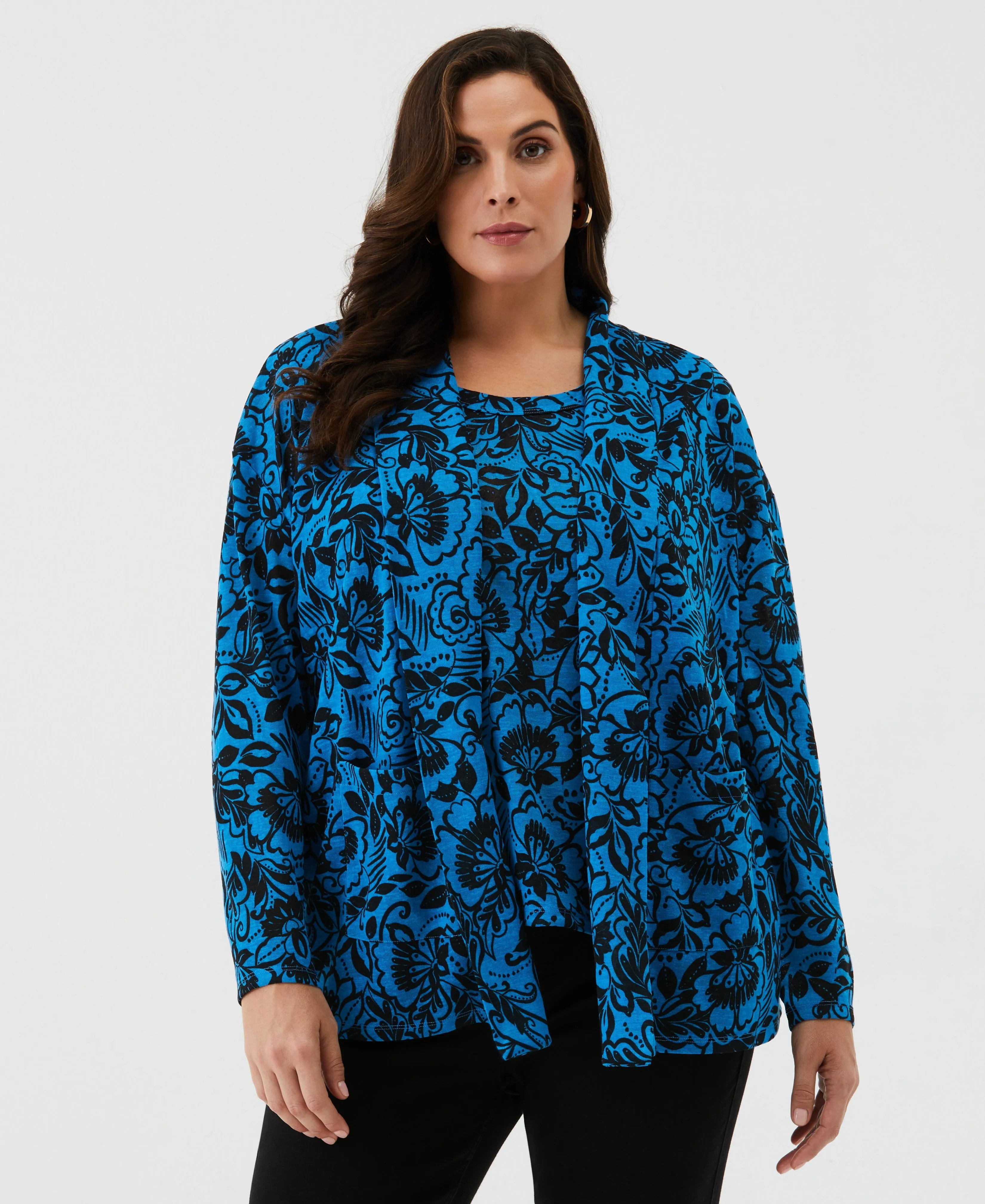 Plus Size Eco Floral Print Cardigan Set