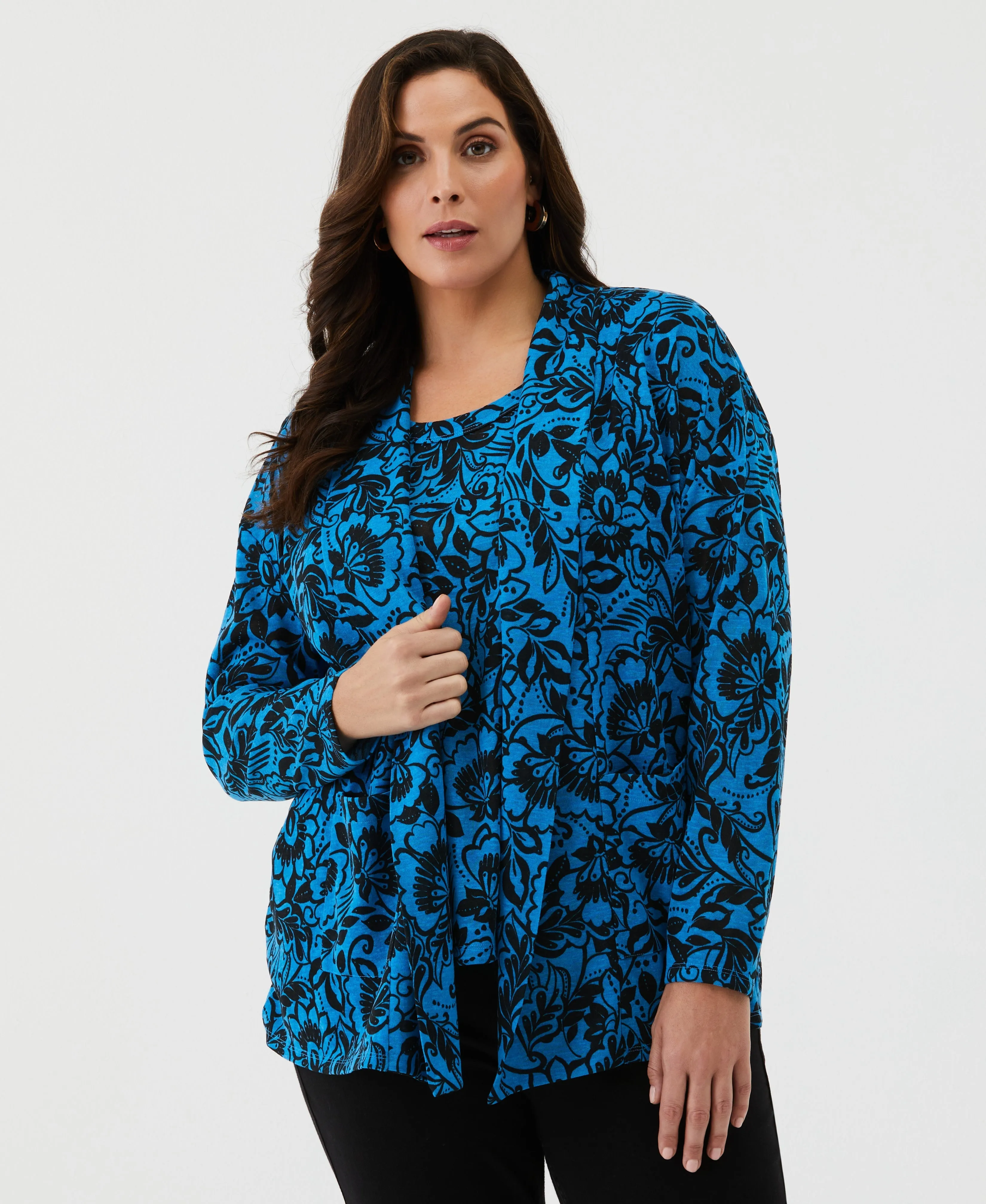 Plus Size Eco Floral Print Cardigan Set