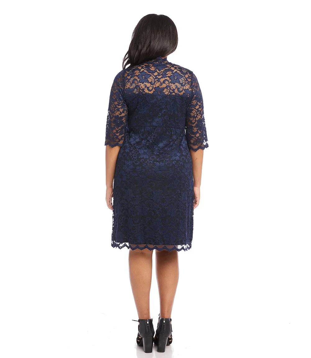 Plus Size V-Neck Scallop Lace Dress