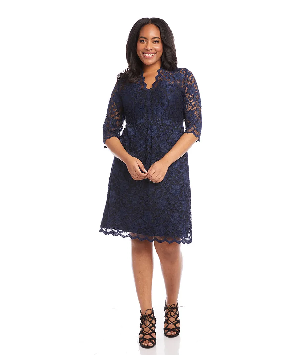 Plus Size V-Neck Scallop Lace Dress