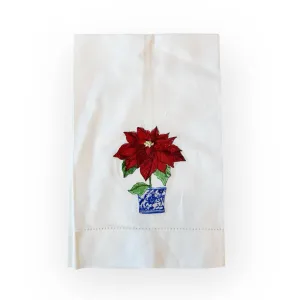 Poinsettia Embroidered Tea Towel