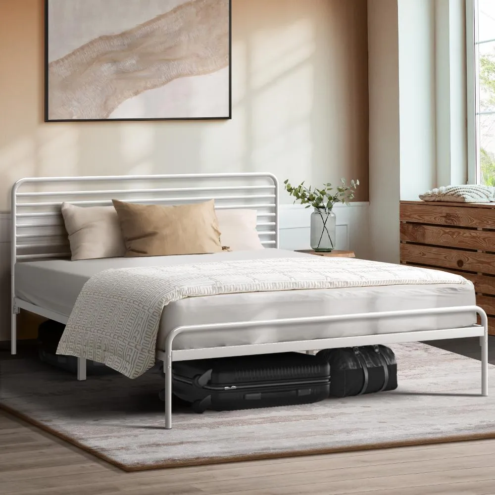 PORTO Metal Bed Frame Railing-Style - WHITE