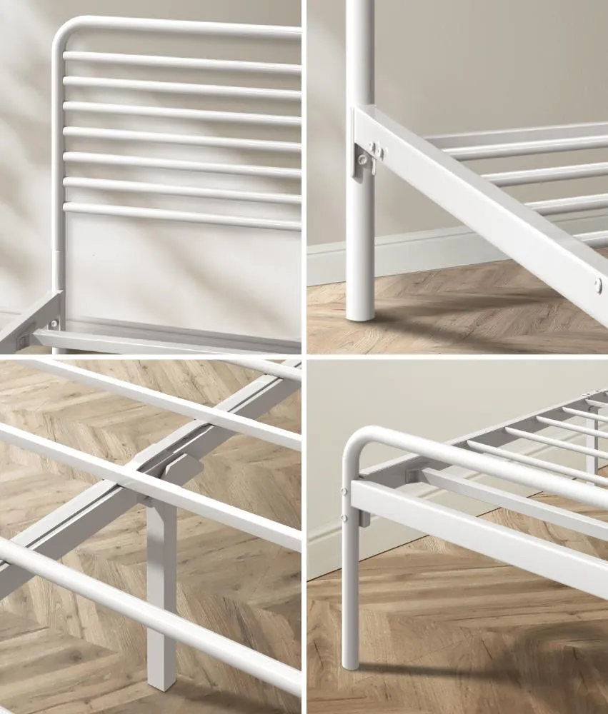 PORTO Metal Bed Frame Railing-Style - WHITE