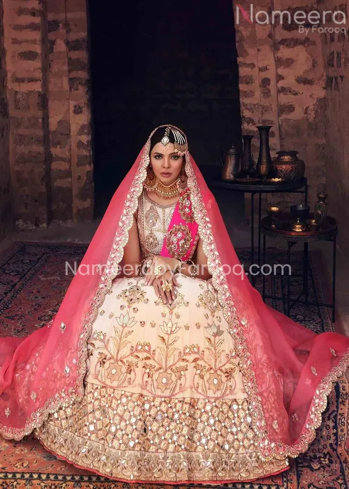 Premium Embroidered Pink and White Lehenga Choli #BN864