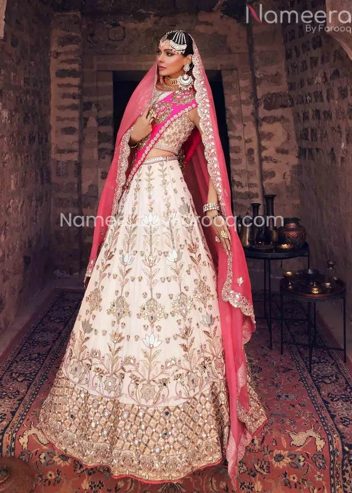 Premium Embroidered Pink and White Lehenga Choli #BN864