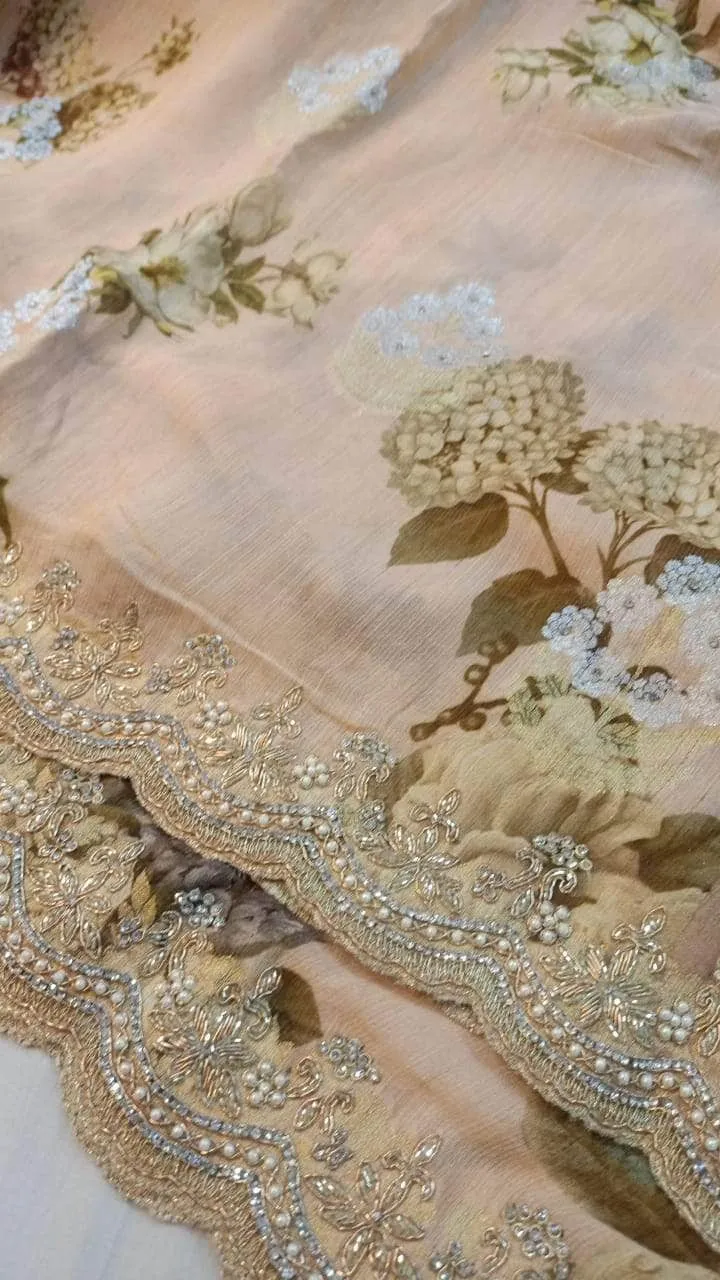 Pure Georgette Banarasi khaddi Floral Print Saree