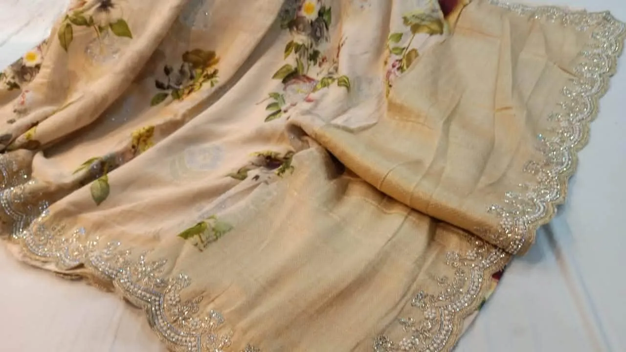 Pure Georgette Banarasi khaddi Floral Print Saree