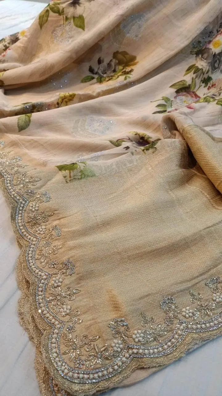 Pure Georgette Banarasi khaddi Floral Print Saree